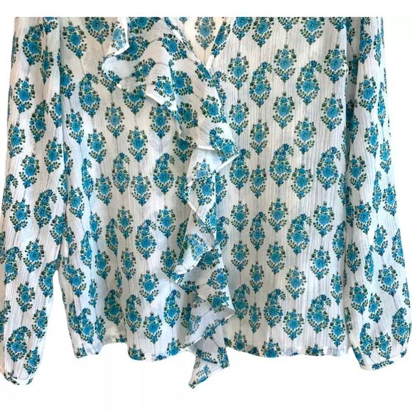 Club Monaco dainty leaf Paisley silk blend long sleeve v neck blouse siz… - Picture 2 of 11